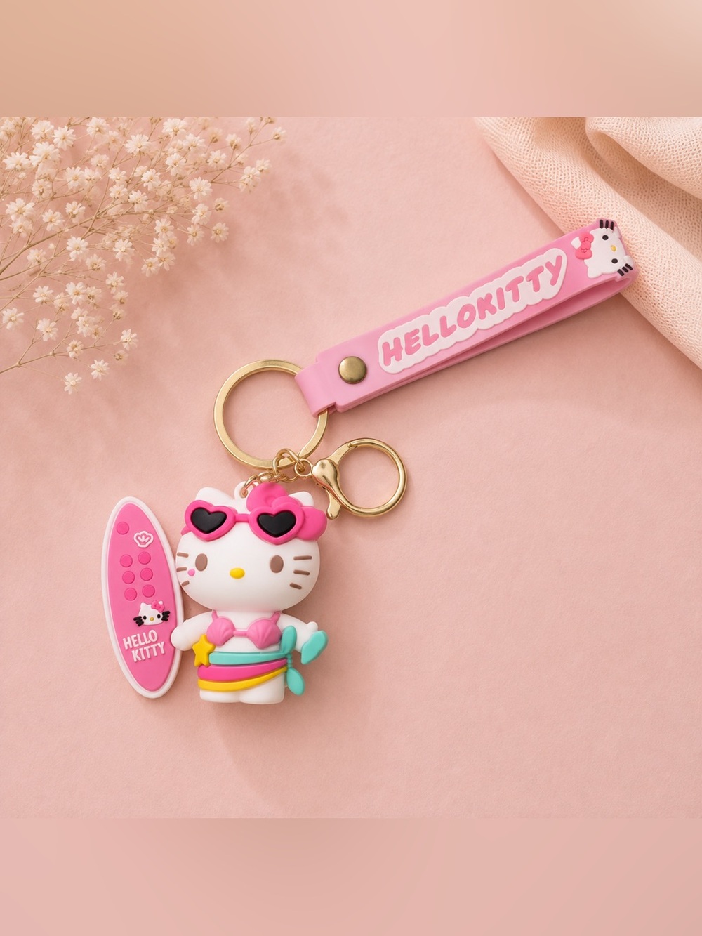 Hello Kitty Silicone Keychain Wristlet (Surfer)